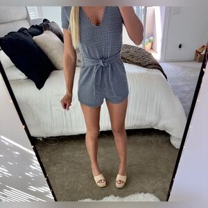 Zara Women’s Navy Blue Gingham Playsuit Romper Size Small